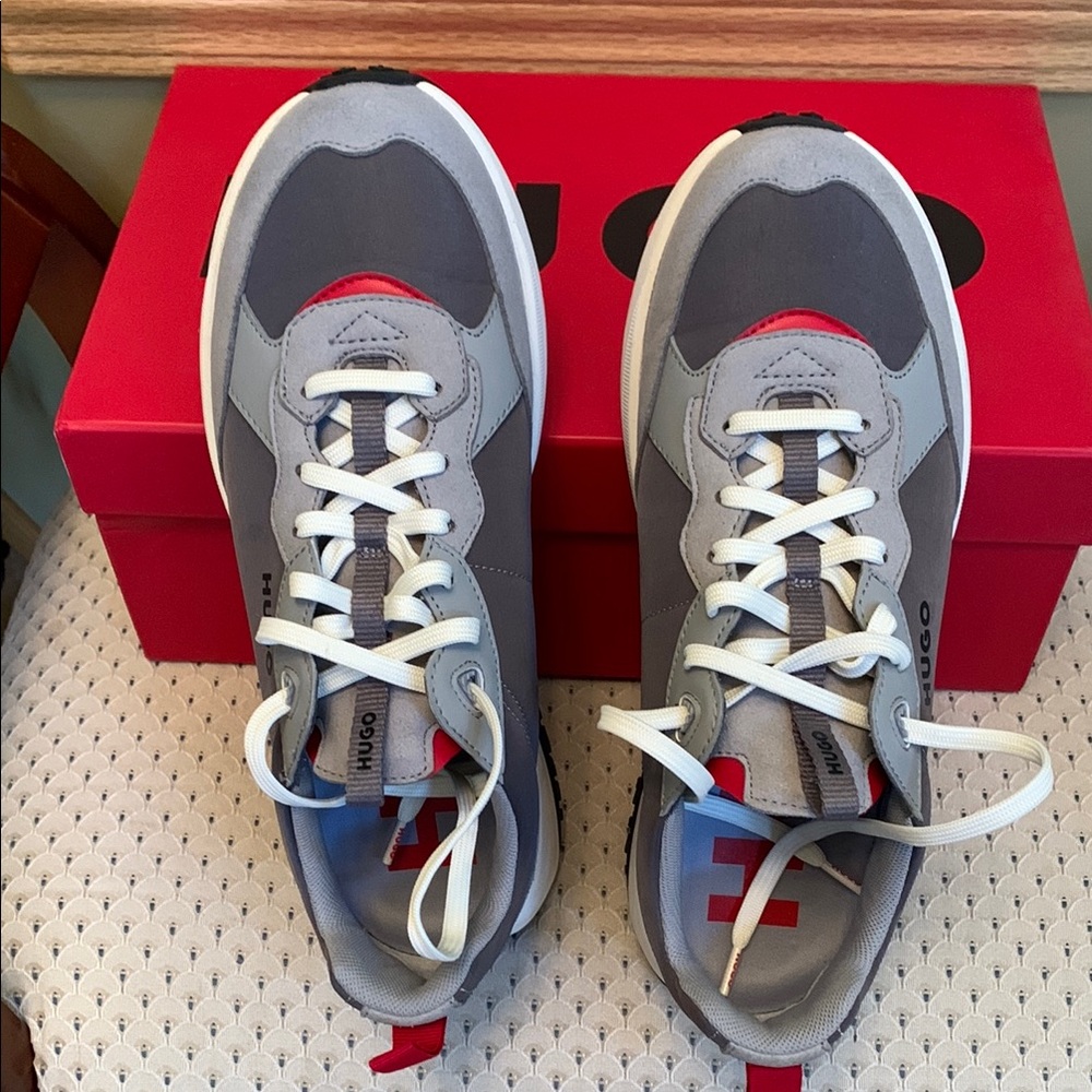 NEW HUGO Athletic Shoes( Kane Runn Gray and Red men’s)